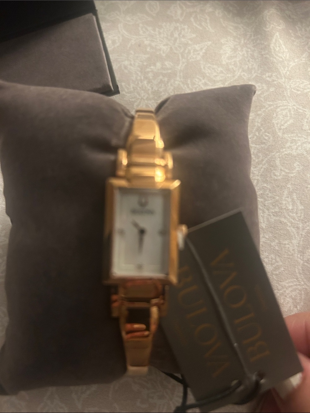 Bulova Gold Women's Rectangular Bracelet Watch with White Dial
